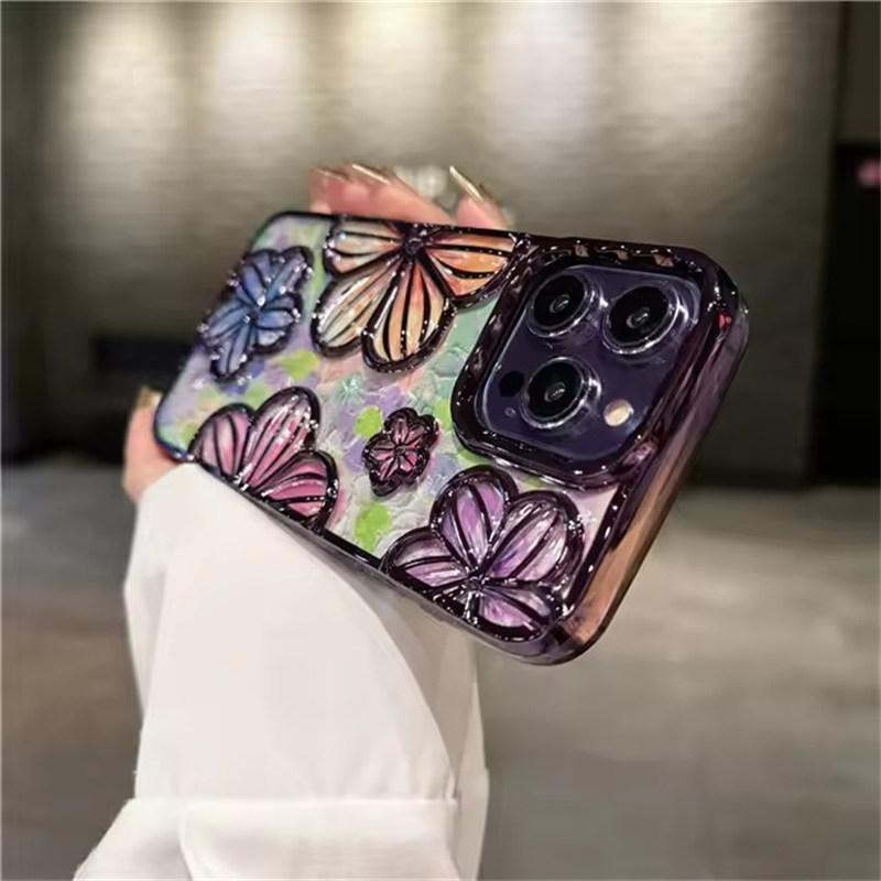 Luxus Galvanisierungsfarbe Mode Blumen Handyhülle Für iPhone 11 12 13 14 15 16 Pro Max Plus Weicher Bumper Schutz Auf Hülle