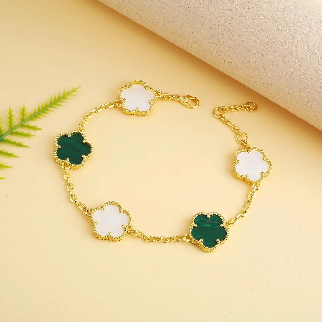 Classic Simple Fashion Five-leaf Flower Pendant Bracelet Natural Stone Clover Pendant Women's Party Daily Wear Zircon