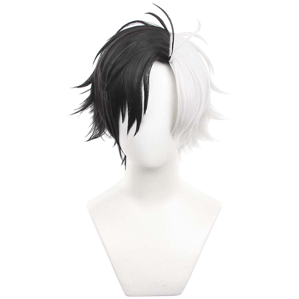 Black and White Short Full Anime Character with Perfect for Comic Market School Cultural and Stage Performances Wig, Cosplay, Heat-Resistant, Net,