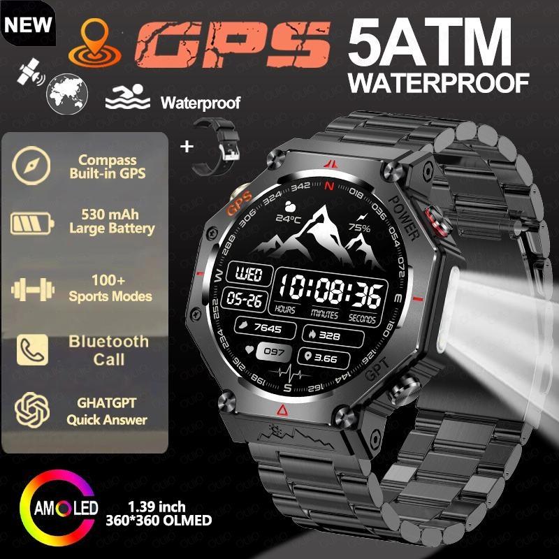 2026 Outdoor Sport Smart Watch GPS Built-in Dual-band GNSS Compass Waterproof Military AI Assistant Sport Smartwatch Men Woman
