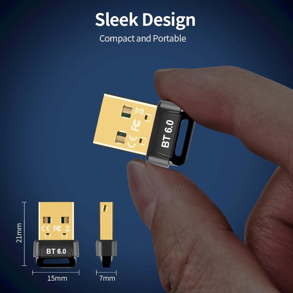 USB Bluetooth 6.0 Adapter Wireless Audio Receiver Transmitter Bluetooth 6.0 Dongle for PC Laptop Keyboard Mouse Headphone Speak