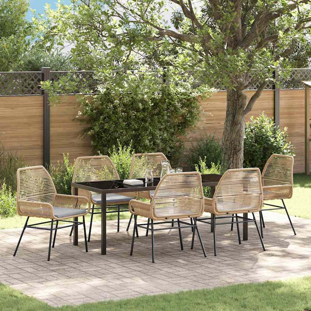 Garden Dining Set with Cushions 7 pcs Brown Poly Rattan
