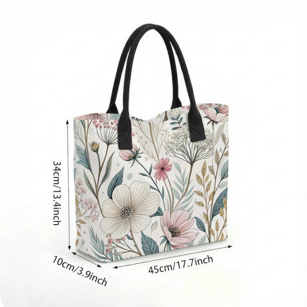 Floral Printed Canvas Tote Bag Large Casual Shopping Handbag for Daily Use