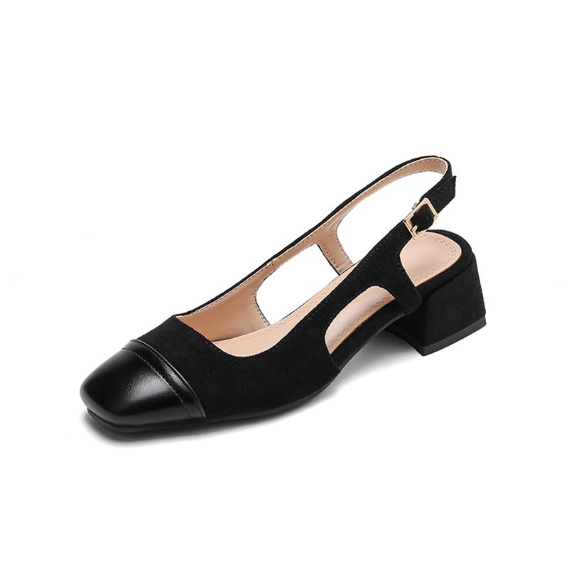 

Meotina Женские туфли-лодочки с открытой пяткой, квадратный носок, толстый каблук средней высоты, перчатки с пряжкой, лаконичные модные туфли для женщин, весна-осень 43 33 чёрный