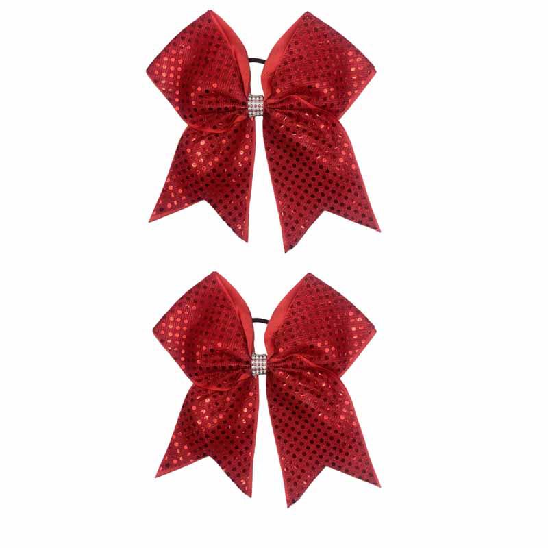 Red Bow Cheerleader Hair Tie with Glitter and Rhinestones