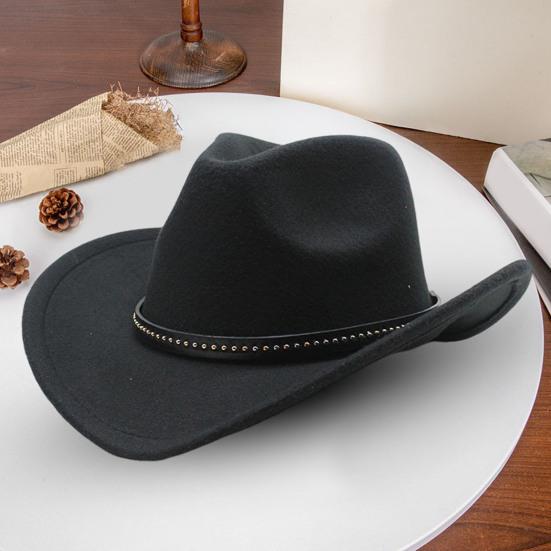Vestlig Cowboyhatt for Menn Kvinner Filt Bredbremmet Cowgirlhatt med Sølvperler Rull opp Fedora-hatt for Wild West Kostymefest Halloween Cosplay