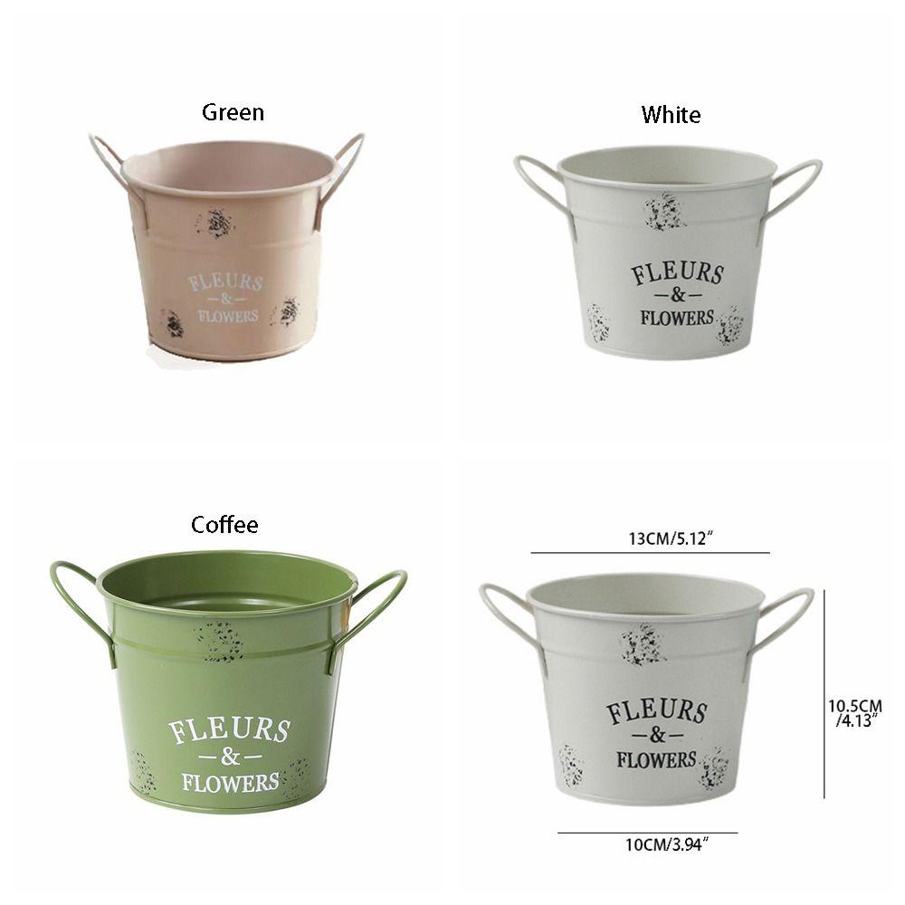 Corrosion-resistant Round Flower Pot Handicraft Flower Bucket Ornament Iron Planter Pot  Desktop