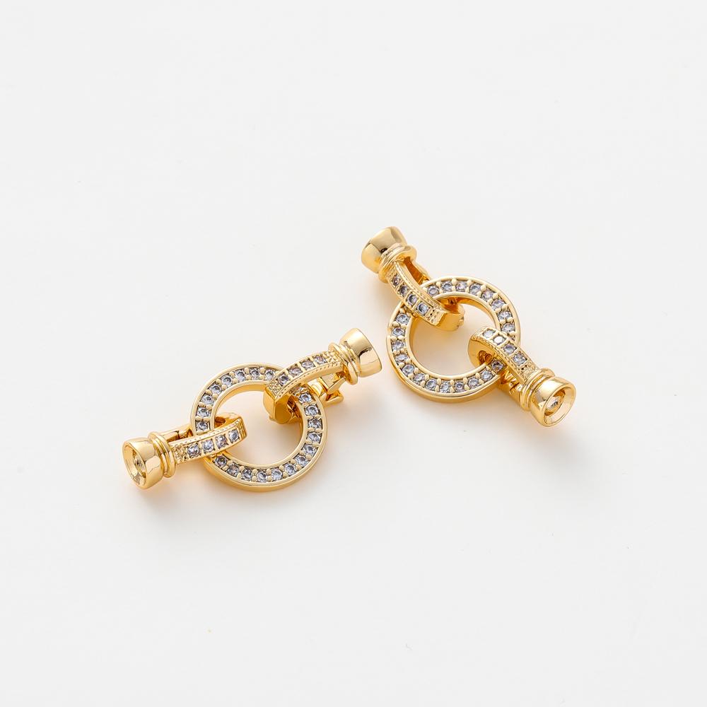14k 18K Gold Plated Copper Metal Inlaid Zircon Round Fastener Clasps DIY Pearl Jewelry Beading Connector For Jewelry Making