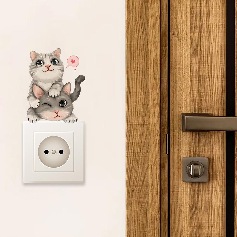 Cute Cartoon Cat Self-Adhesive Switch Stickers, Decor for Bedroom Living Room Kitchen Home Decoration