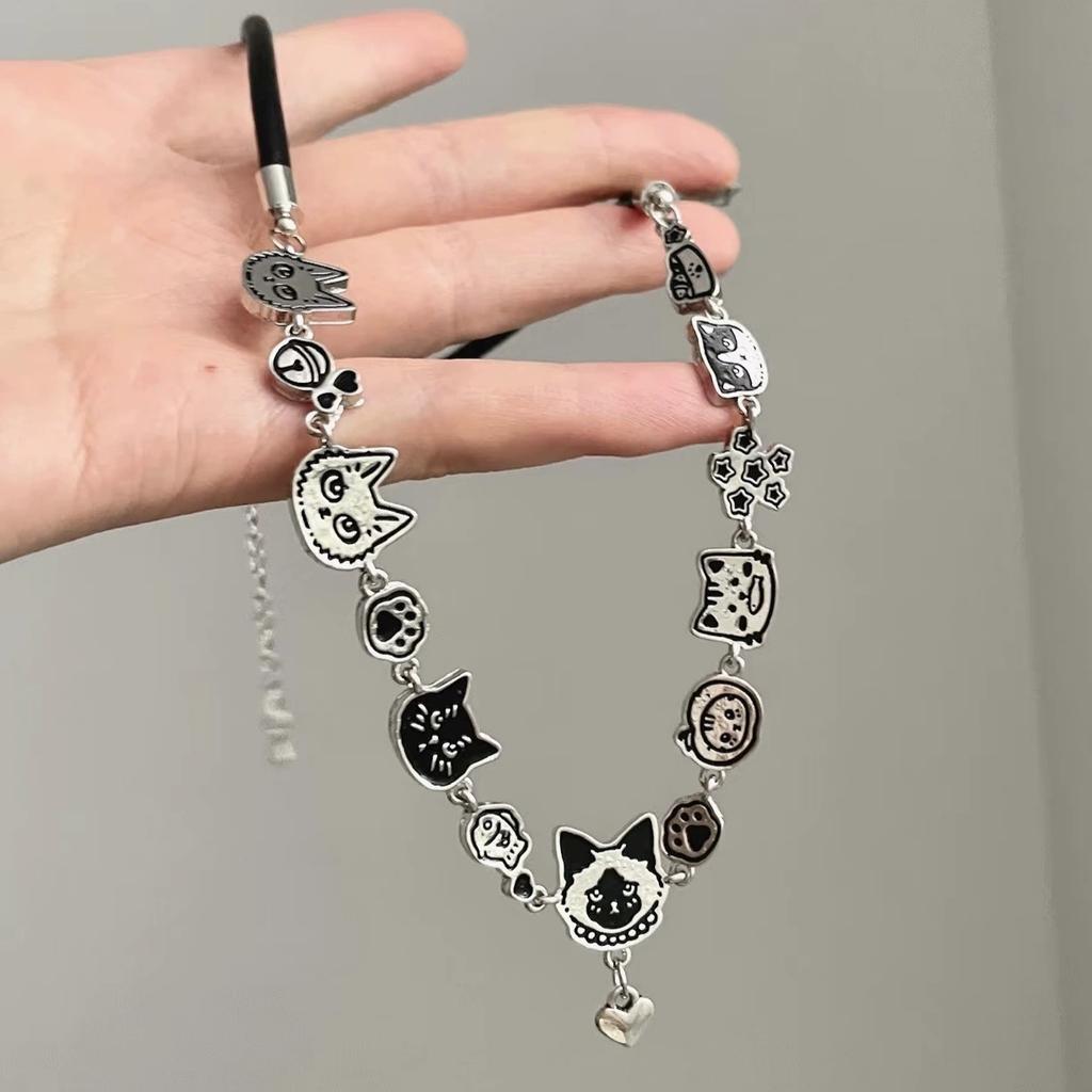 Cute Metal Cartoon Cat Star Heart Pendant Choker Necklace For Girl Charms Aesthetic Unique Design Gothic Y2K Jewelry Accessories