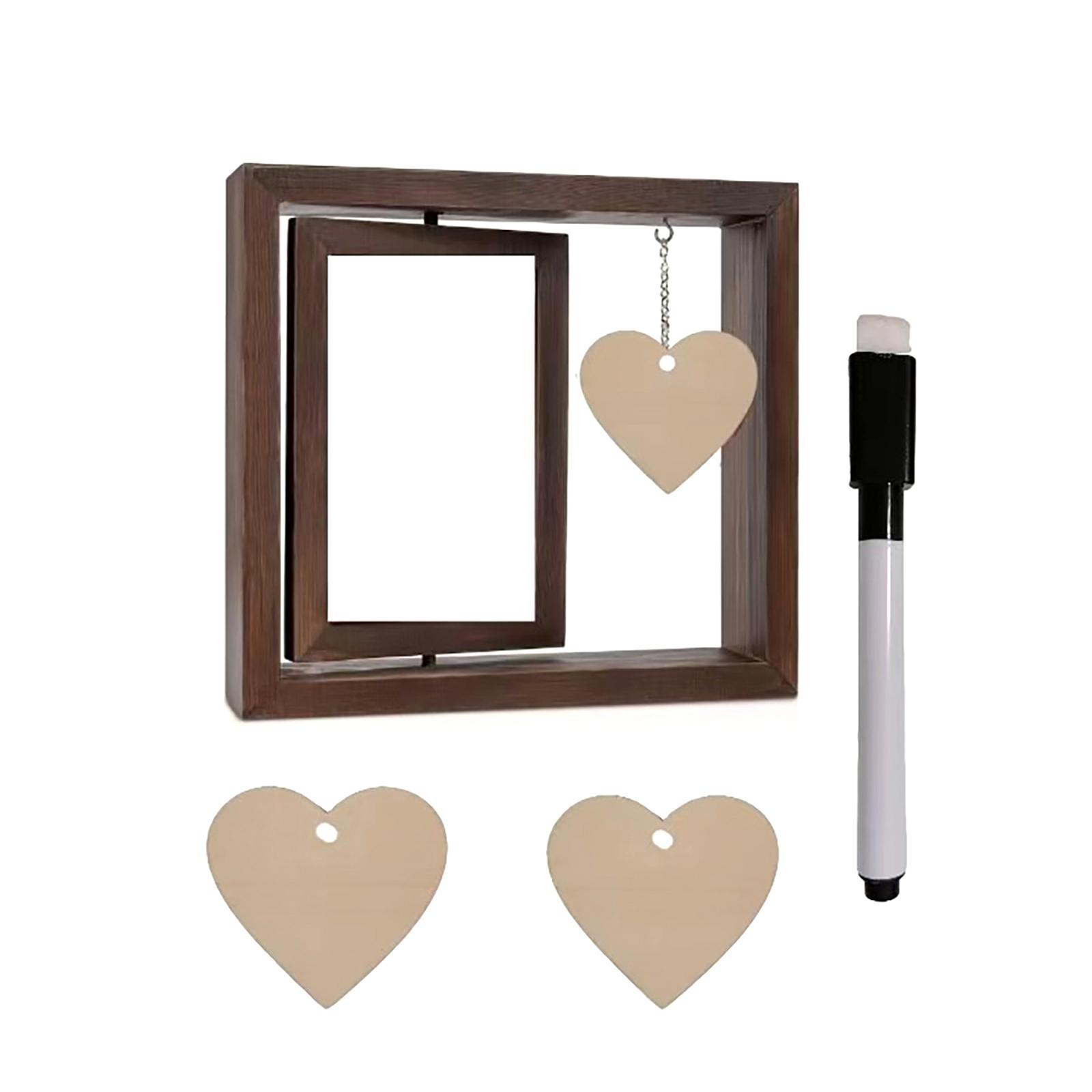 

Rotating Floating Wood Picture Frame Double Sided Display Tabletop Photo Frame with Personalizing Heart Pendant Gift