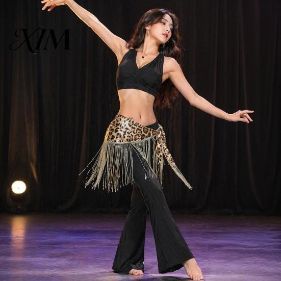 Stage Dance Accessory Women Leopard Fringe Hip Scarf, Belly Sequins Wrap Skirt, Waist with Tassels, Performance Clothing Accessories Tassel Belt