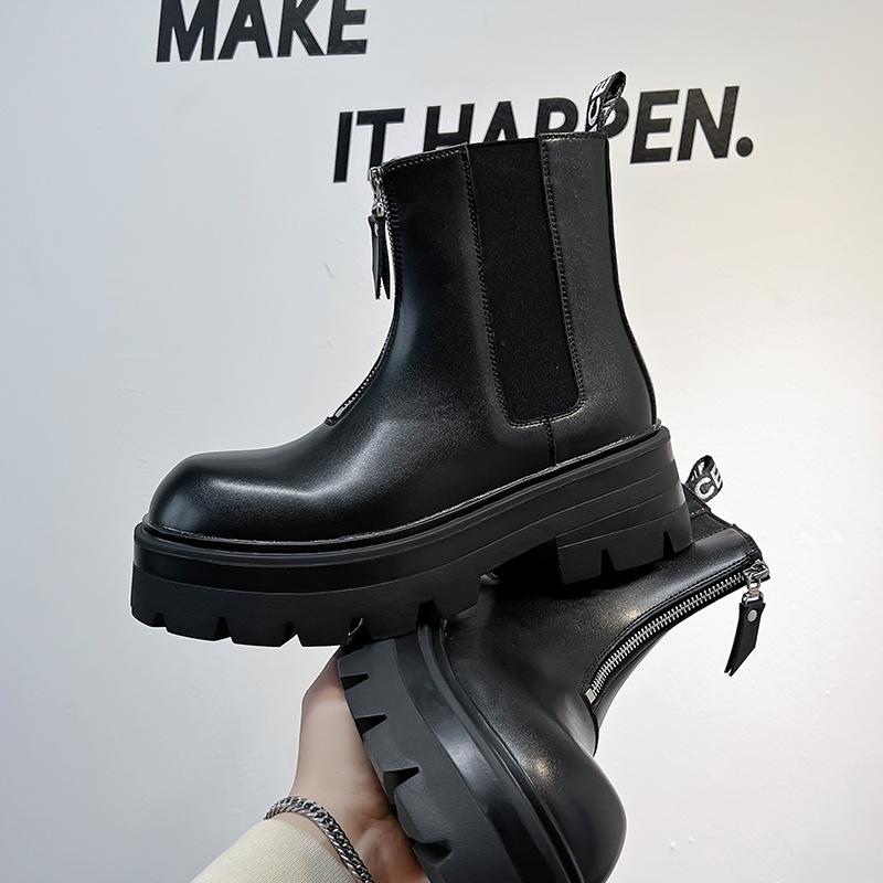 Martin boots men's British wind help autumn and winter thick-soled heightening black tooling locomotive boots 50552-A