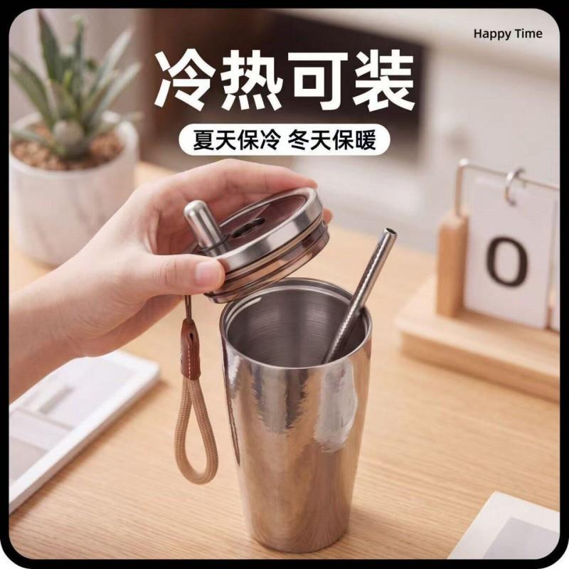 Pure Titanium Insulated Travel Mug 500ml With Straw Lid Portable Vacuum Flask Office Car Outdoor Use