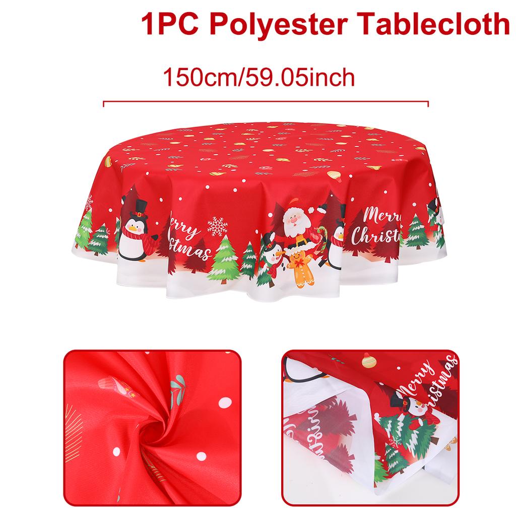 Christmas Polyester Round Tablecloth Merry Christmas Decor For Home 2025 Navidad Natal Cristmas Xmas Gift Happy NewYear 2025