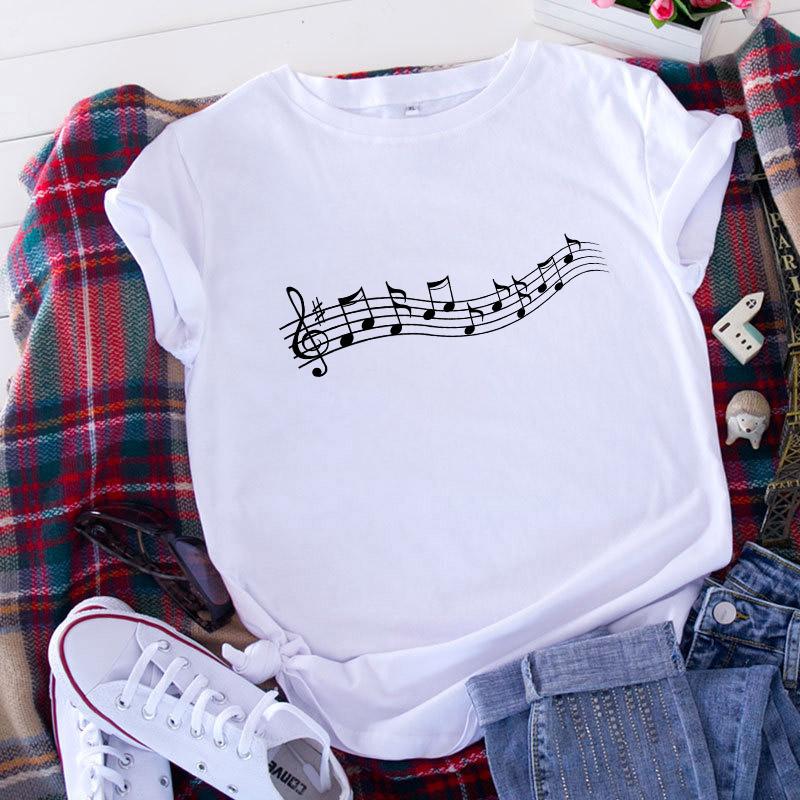 Women T Shirt 2025 Graphic Musical Note Print Cute 90S Summer Lady Clothes Tops Tees Harajuku Short Sleeve Female T-Shirt 2025