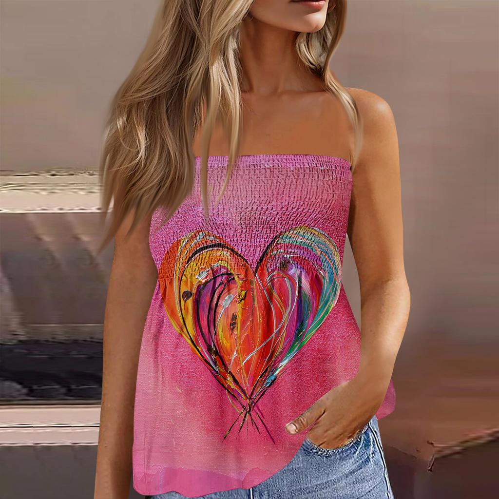 Tube Tops For Women,Cute Sexy Off Shoulder  Print Sleeveless T-Shirt