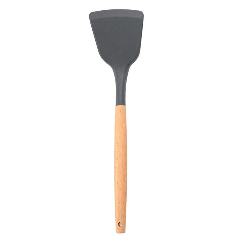 Non-Stick Silicone Spatula Wooden Turner Pancakes Frying Pan Shovel Meat Egg Scraper Turners Food Lifters Kitchen Cooking Tool