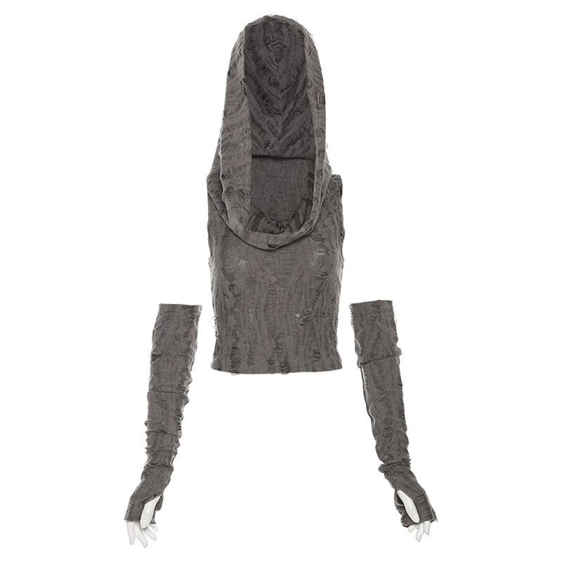 

Cross-Border European and American Style Summer New Women s Clothing Solid Color Slim Fit Navel-Baring Street Fashion Hooded Sleeveless Vest for Women Light gray S