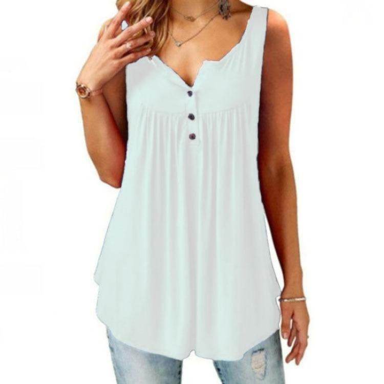 Plus Size Ladies Casual Sexy Swing Blouse Flowy Halter Sleeveless Deep V Neck Button Front Vest Tops