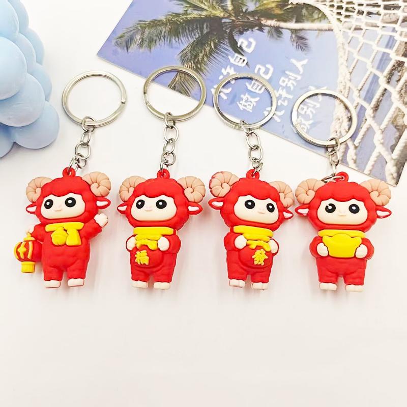 Cute Red Cartoon Sheep Keychain Soft Rubber Pendant Suitable For Christmas Gift Key Organizer Bag Decor