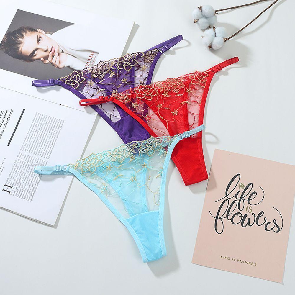 Low-waist T-Back G String Cotton Crotch Sexy Briefs Mesh Thong Flowers Panties Lady Lingerie