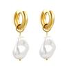 Unique Design Fashionable Stainless Steel Jewelry Irregular White Imitation Pearl Non-fading Earrings for Women and Girls