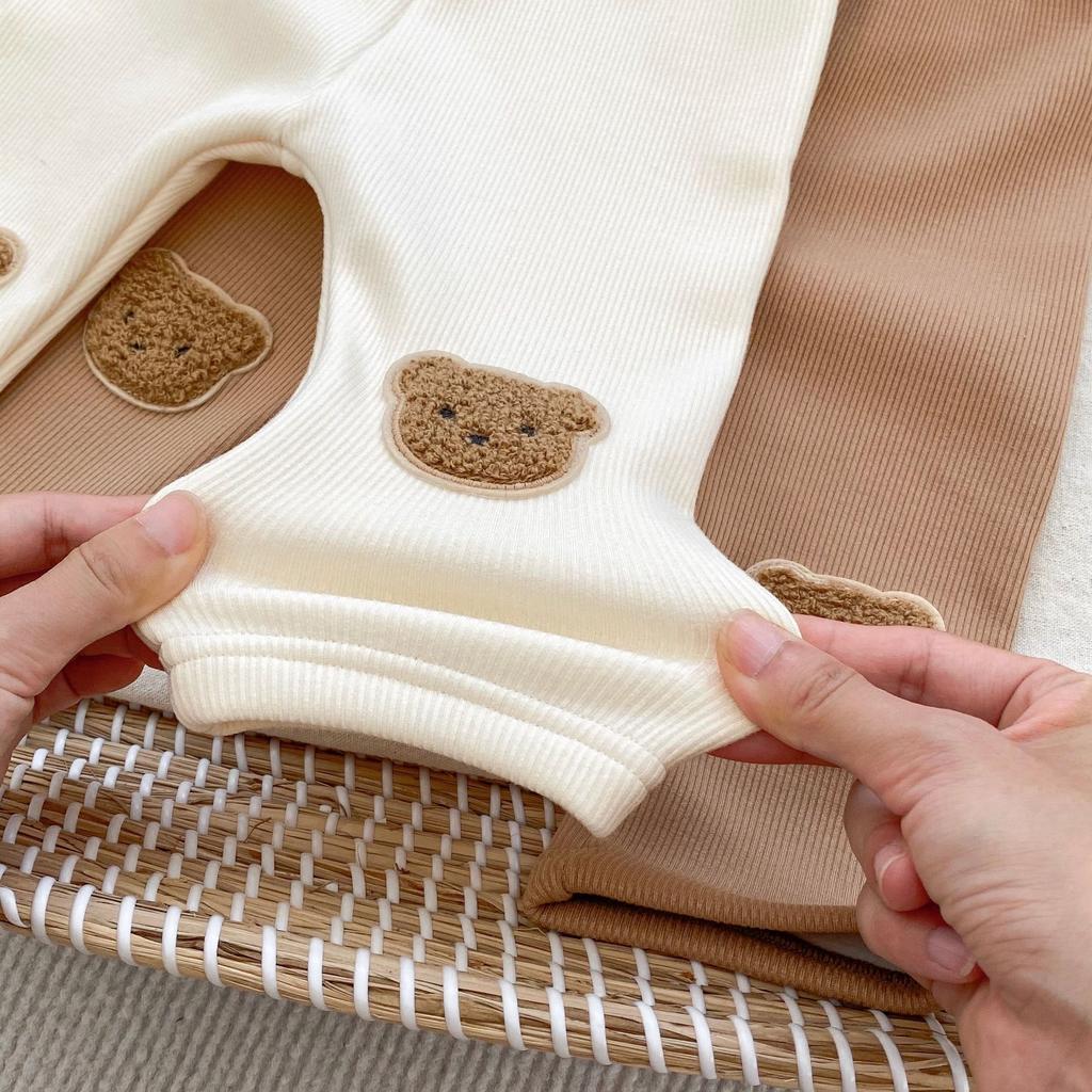 Autumn Winter Baby Fleece Lined Bear Butt Pants Elastic Warm Casual Leggings For Infants Toddlers