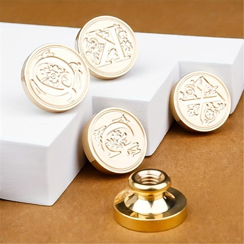 Sealing Wax Stamp Coppers Seals + 1Piece Wood Handle,Vintage Wax Seal Stamp Set for Envelops,Cards,Gift Wrappings