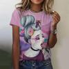 New Women's Cartoon Character Printed T-shirt Harajuku Retro Short Sleeved T-shirt Fun Round Neck Top Plus Size Women's Clothing