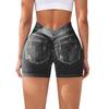 Shorts de Yoga Sexy Sans Coutures Imitation Denim pour Femmes Leggings de Sport pour la Course à Pied Féminins Ruchés Skinny Gym Fitness Pantalon Court