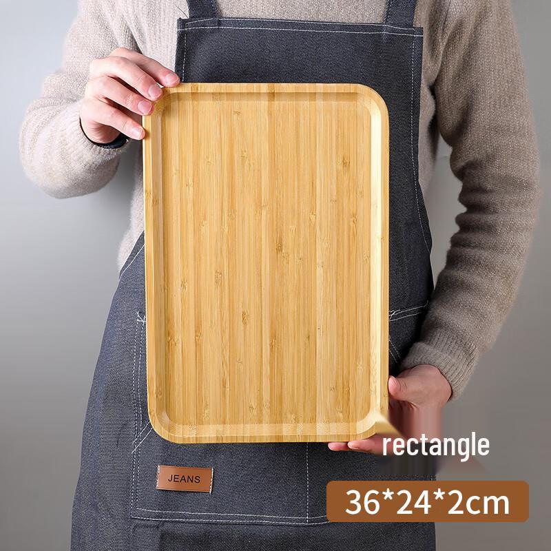 Japanese Style Rectangular Bamboo and Wood Serving Tray