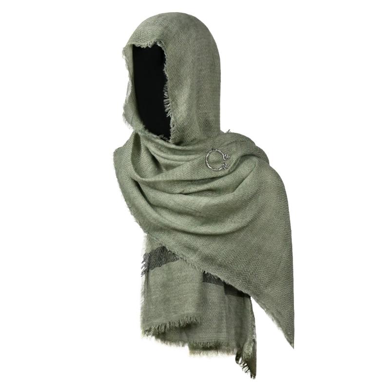 Medieval Scarf Cowl Men with Brooch,Vikinges Cowl Hood Cloak,Renaissances Rogue Hooded Shawl for Halloween Cosplay