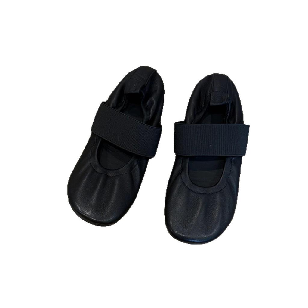 Sheepskin version~ Retro super soft round head shallow mouth one word with Mary Jane single shoes women's versatile ballet flats