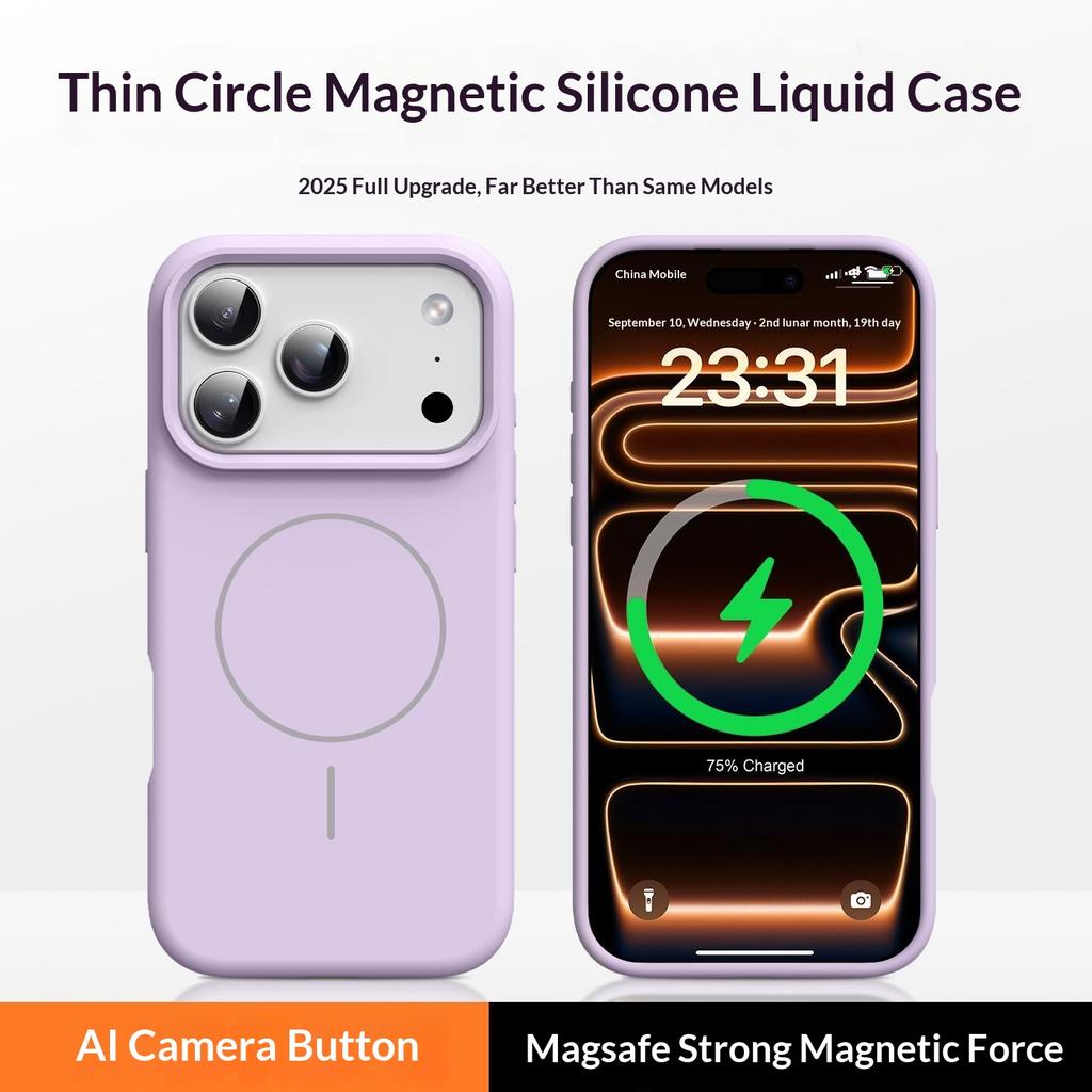 For iPhone 17 Pro Max Magnetic Case Skin-Friendly Liquid Silicone + PC Phone Cover Compatible with MagSafe