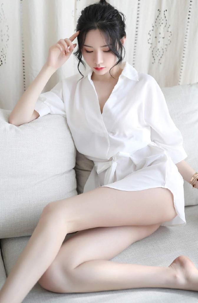 Roca Roca Lingerie Pajamas Mini Babydoll Roomwear Negligee Short Sleeve Nightwear Set Boyfriend Shirt Nightwear White Shirt-Style (White)