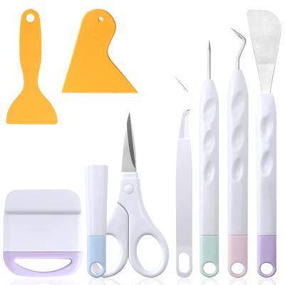 FineGood Vinyl Weeding Tool Basic Craft Removal Kit with and Tweezers for Cardstock and Scrapbooking 8-Piece Set, Scissors, Scraper, Spatula,
