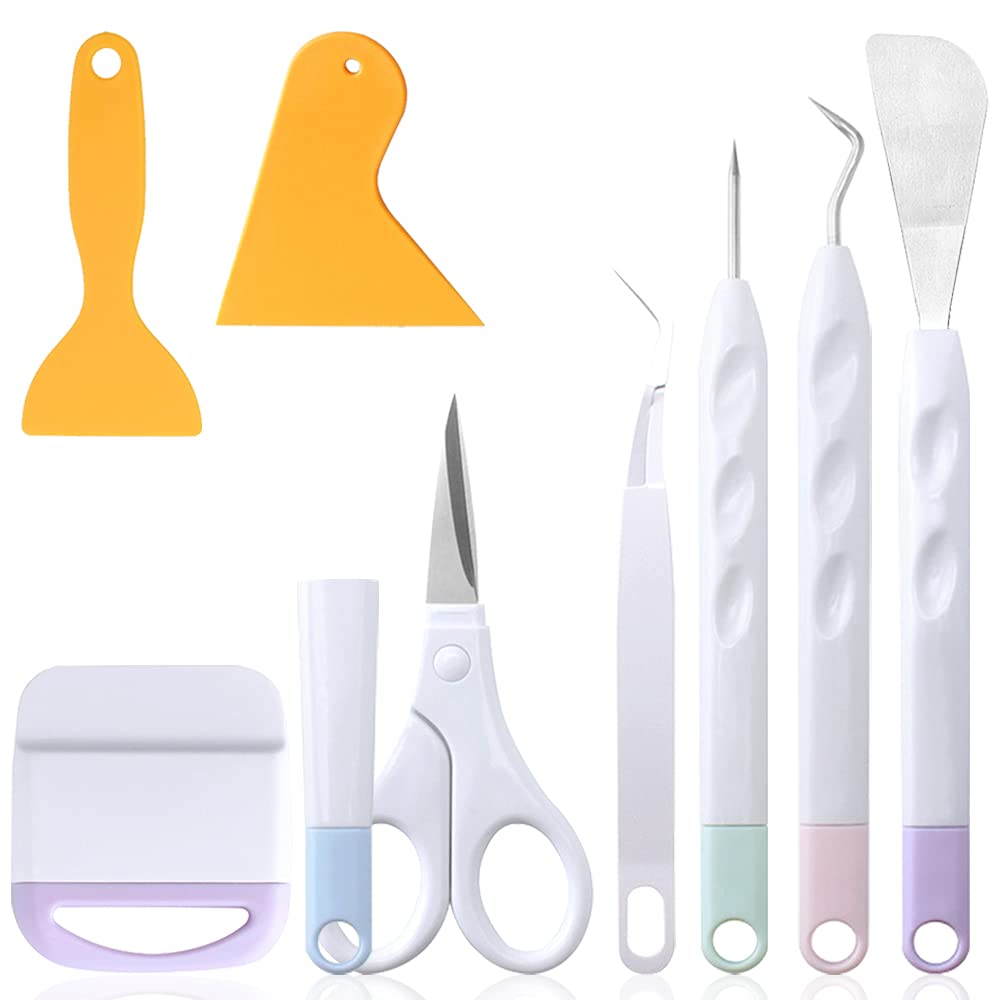 

FineGood Основной набор инструментов для удаления винила для рукоделия с и пинцетом для картона и скрапбукинга Набор из 8 предметов, Ножницы, Скребок, Лопатка,