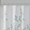 Elegant Green Leaf Shower Curtain for a Serene Bathroom, Featuring Delicate Branches and Leaves On a Soft White Background
