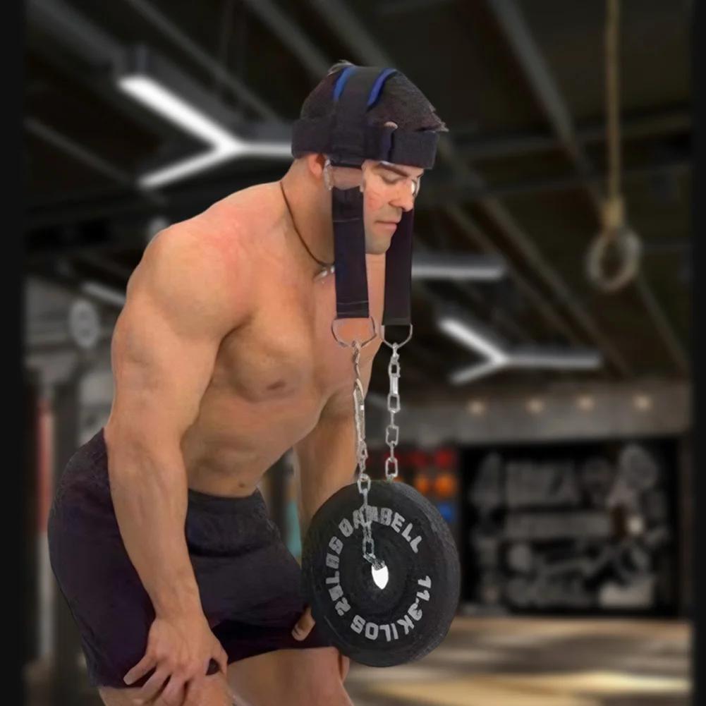 Gym Fitness Weight Bearing Cap Adjustable Neck Harness with Steel Chain Neck Trainer Neck Muscle Power Training