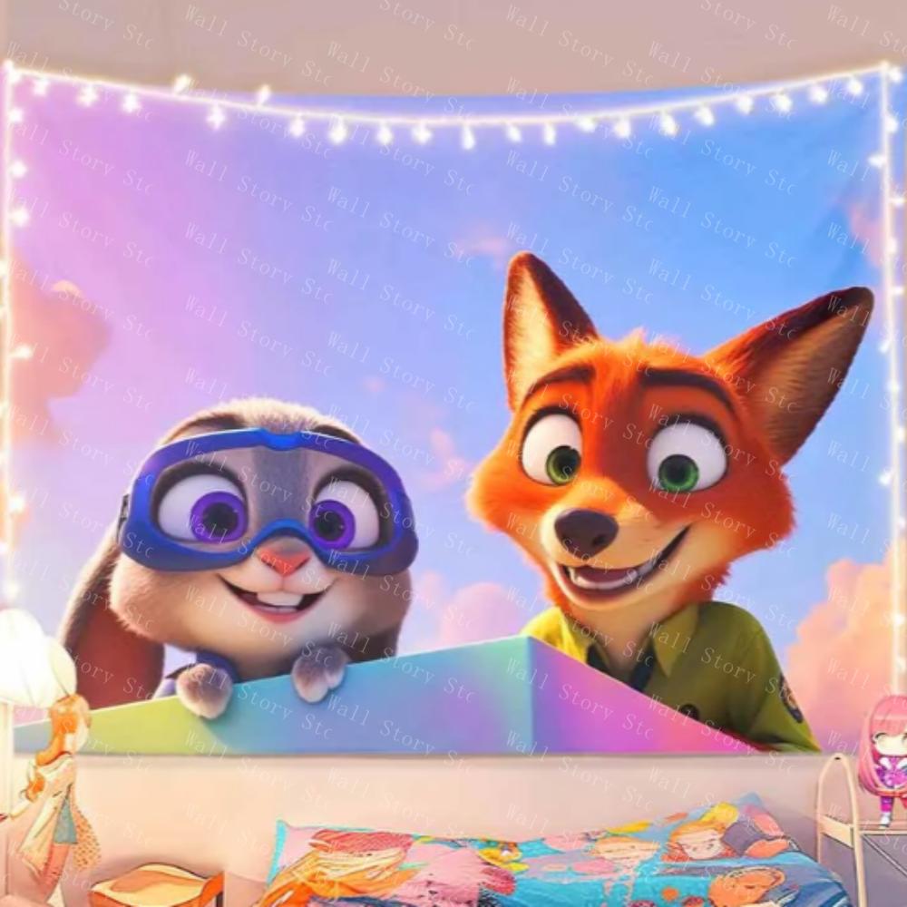 Zootopia 2 tessuto di sfondo sfondo cartone animato tessuto da appendere alla parete decorazione stanza tessuto da parete arazzo Arazzo da comodino per camera da letto