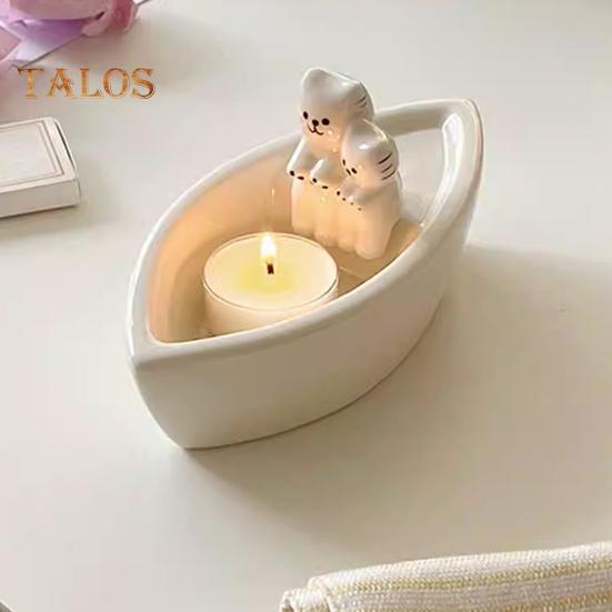 Cat Candle Holder Boat-Shaped Aromatherapy Cup Kittens Warming Paws Tea Light Holder for Home Bedroom Living Room Decor