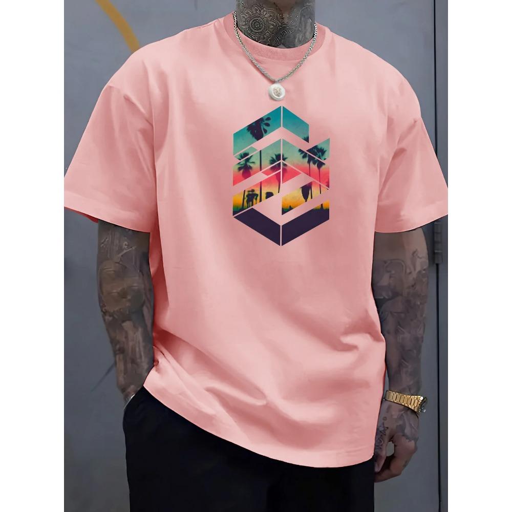 Creative Print Men's Casual T-Shirt, Summer Fashion Crew Neck Short Sleeve Top, Modern Streetwear Style For Men
