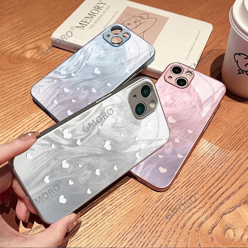 Feather yarn pattern white love iPhone17 niche high-end glass case Apple 15promax hard case protective case