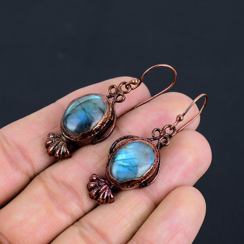 Labradorite Copper Electroformed Earrings, Handmade Gemstone Earrings Jewelry, Gifts For Wife Brand New Earrings