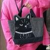JIAERDI Japanese Embroidered Cartoon Black Cat Handbag Women Cute Stripe Large Capacity Shoulder Bag Ladies Casual Tote Bag 2025