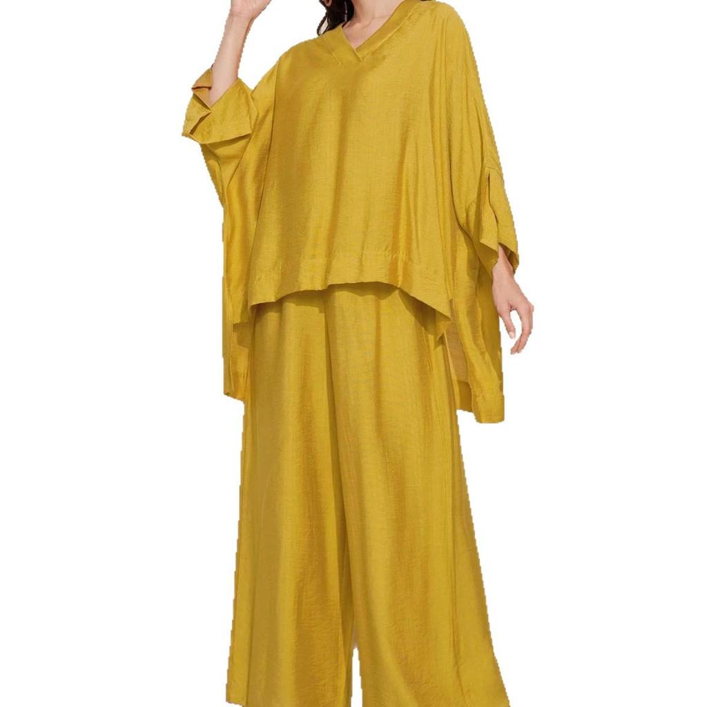 Summer 2025 Women's Solid Batwing Sleeve Two-Piece Set
