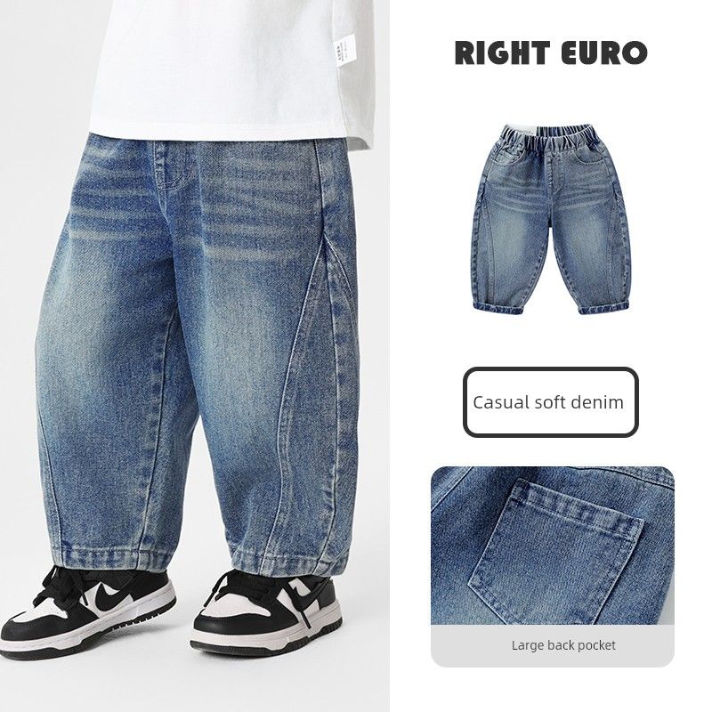 Right European Style Boys Casual Denim Long Pants Children s Clothing Boys Kids Toddler 2026 Spring and Autumn New Children s Clothing Blue 90
