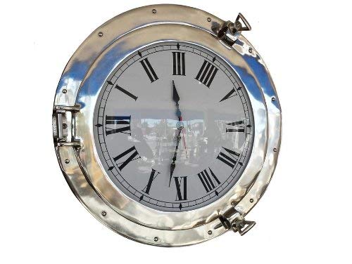 Nagina International Chrome Deluxe Class Porthole Clock 20" - Chrome Wall Clock - Nautical Theme Clock - Nautical Decor 9HK-358-L91