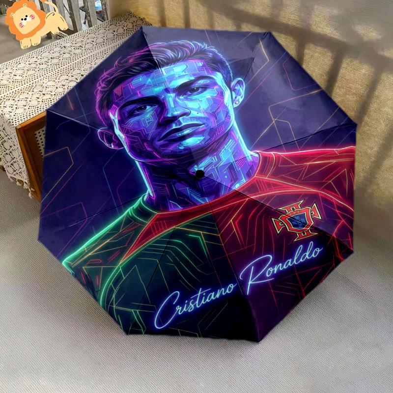 1 PC Automatic Folding Umbrella - CR7 Cristiano Ronaldo Pattern, Portable & Foldable Design with 8 Ribs, Christmas Birthday Gifts